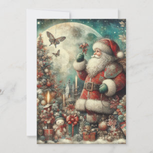 Tarjeta Festiva Regalos de luna de árbol de Santa Claus vintage