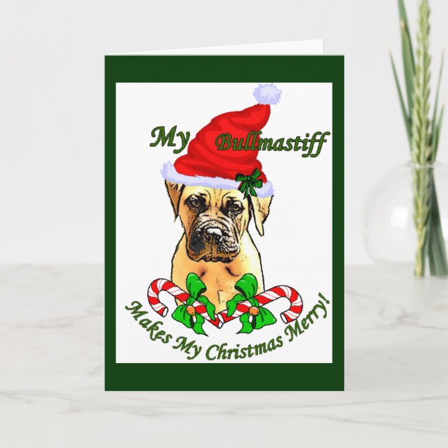 Tarjeta Festiva Regalos de Navidades Bullmastiff (Anverso)