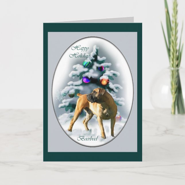 Tarjeta Festiva Regalos de Navidades de Boerboel (Anverso)