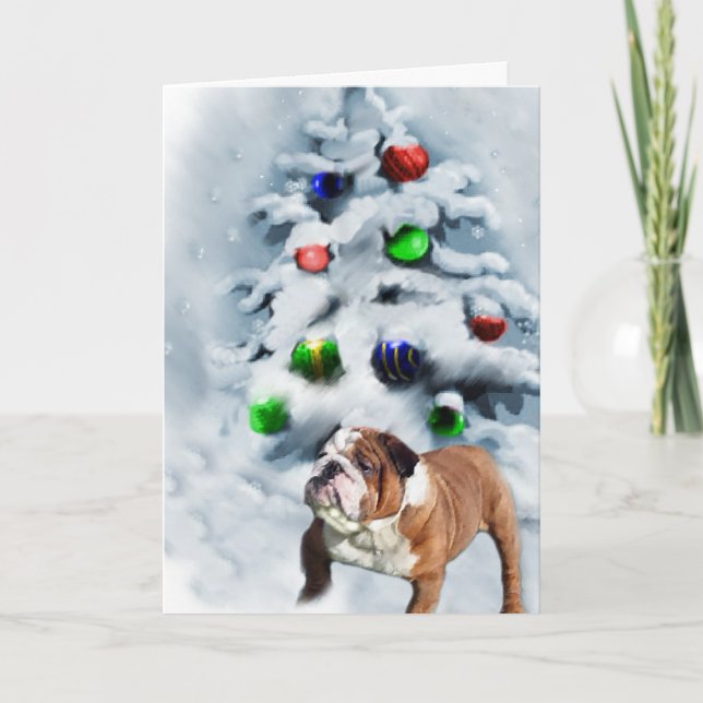 Tarjeta Festiva Regalos de Navidades de Bulldog ingleses (Anverso)