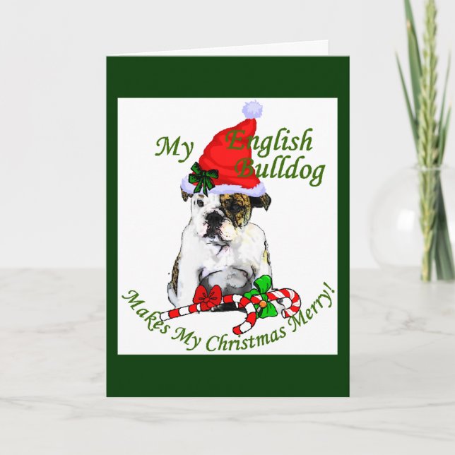 Tarjeta Festiva Regalos de Navidades de Bulldog ingleses (Anverso)