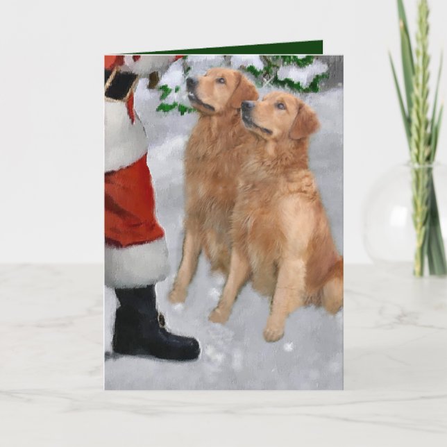 Tarjeta Festiva Regalos de Navidades de Golden Retriever (Anverso)
