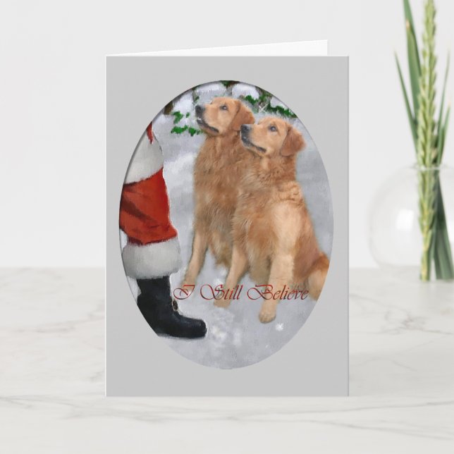 Tarjeta Festiva Regalos de Navidades de Golden Retriever (Anverso)