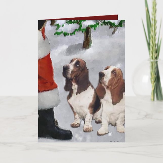 Tarjeta Festiva Regalos de Navidades de Hound Basset (Anverso)