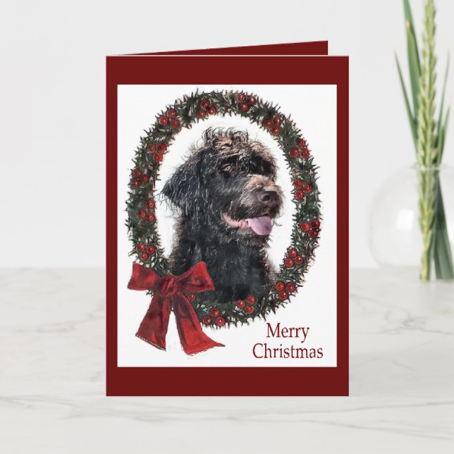 Tarjeta Festiva Regalos de Navidades de Labradoodle (Anverso)