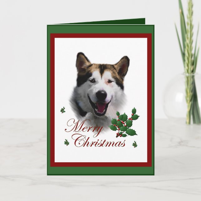 Tarjeta Festiva Regalos de Navidades de Malamute en Alaskan (Anverso)