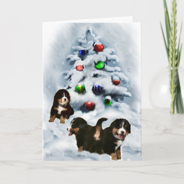 Tarjeta Festiva Regalos de Navidades de Perro de Montaña de Bernes (Anverso)