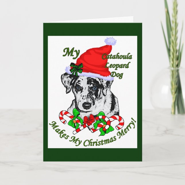 Tarjeta Festiva Regalos de Navidades de perro leopardo de Catahoul (Anverso)