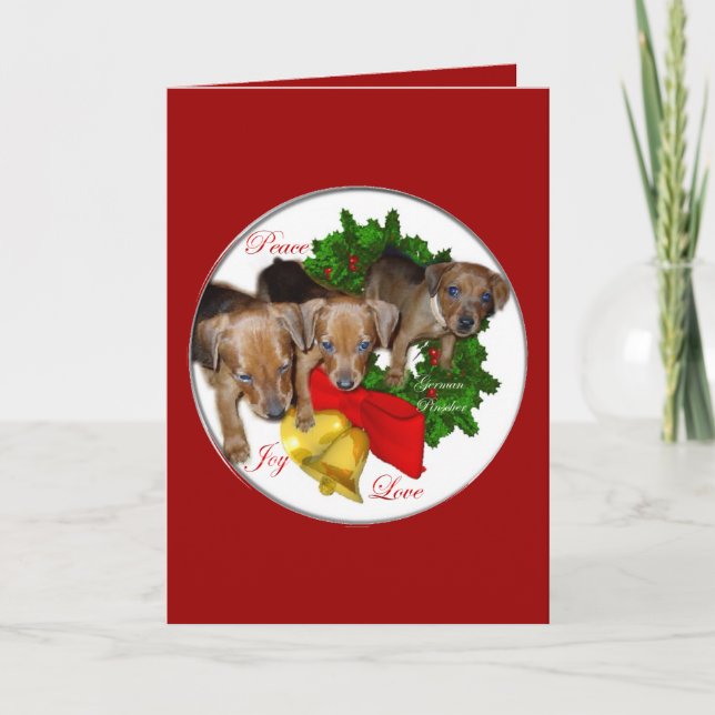 Tarjeta Festiva Regalos de Navidades de Pinscher en Alemania (Anverso)