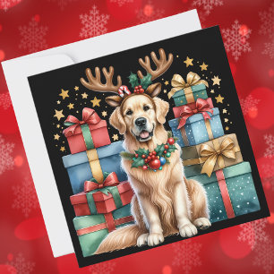 Tarjeta Festiva Regalos de Navidades de renos de Golden Retriever
