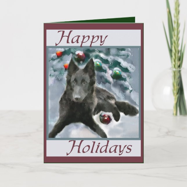 Tarjeta Festiva Regalos de Navidades de Sheepdog de Bélgica (Anverso)