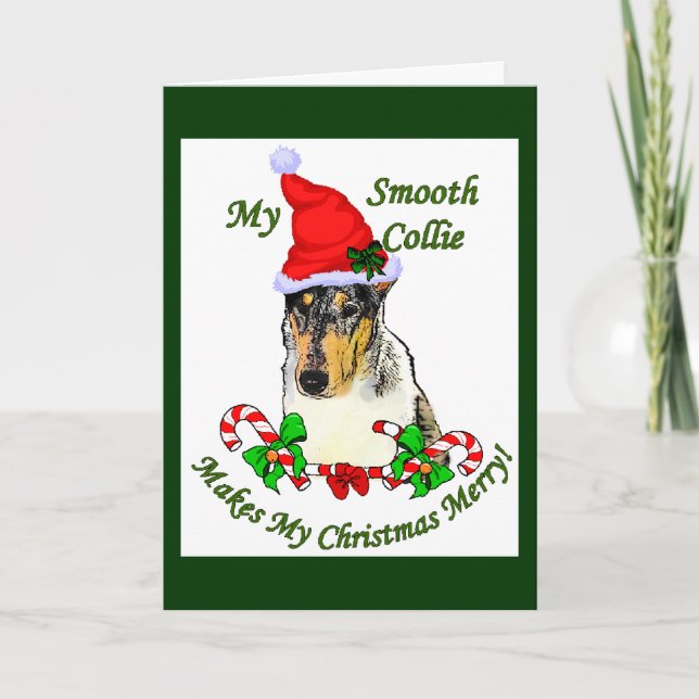 Tarjeta Festiva Regalos de Navidades de Smooth Collie (Anverso)