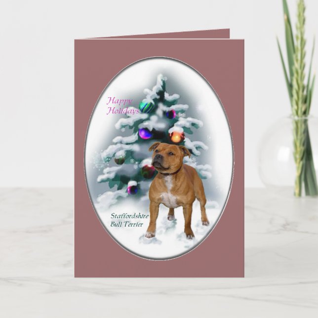 Tarjeta Festiva Regalos de Navidades de Staffordshire Bull Terrier (Anverso)