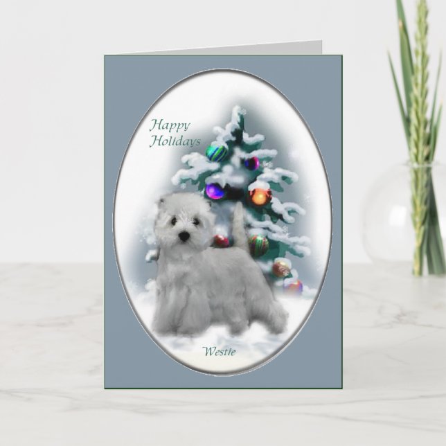 Tarjeta Festiva Regalos de Navidades de West Highland White Terrie (Anverso)