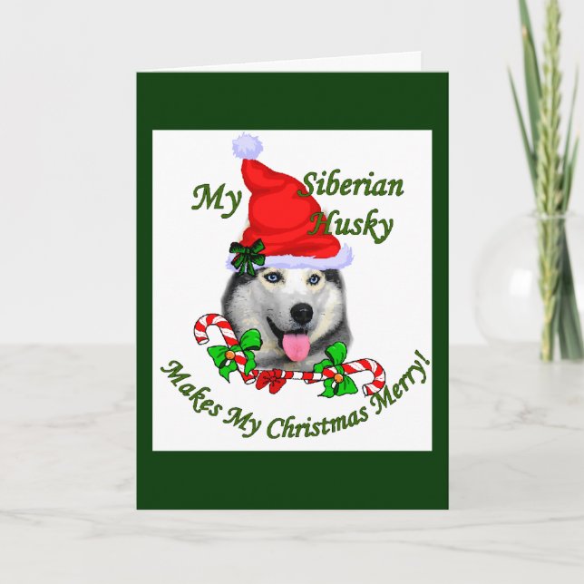 Tarjeta Festiva Regalos de Navidades Husky Siberianos (Anverso)