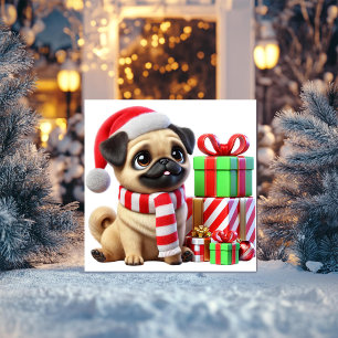 Tarjeta Festiva Regalos de Navidades Pug