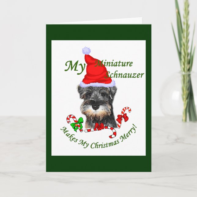 Tarjeta Festiva Regalos de Navidades Schnauzer en miniatura (Anverso)
