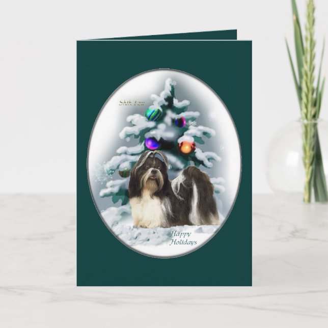 Tarjeta Festiva Regalos de Navidades shih tzu (Anverso)