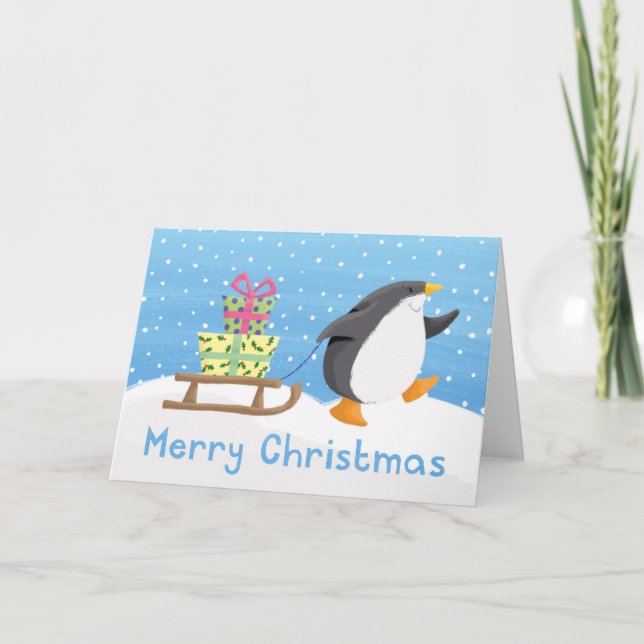 Tarjeta Festiva regalos de pingüino (Anverso)