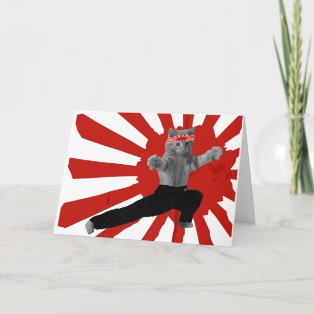 Tarjeta Festiva Regalos divertidos del gatito del karate (Anverso)