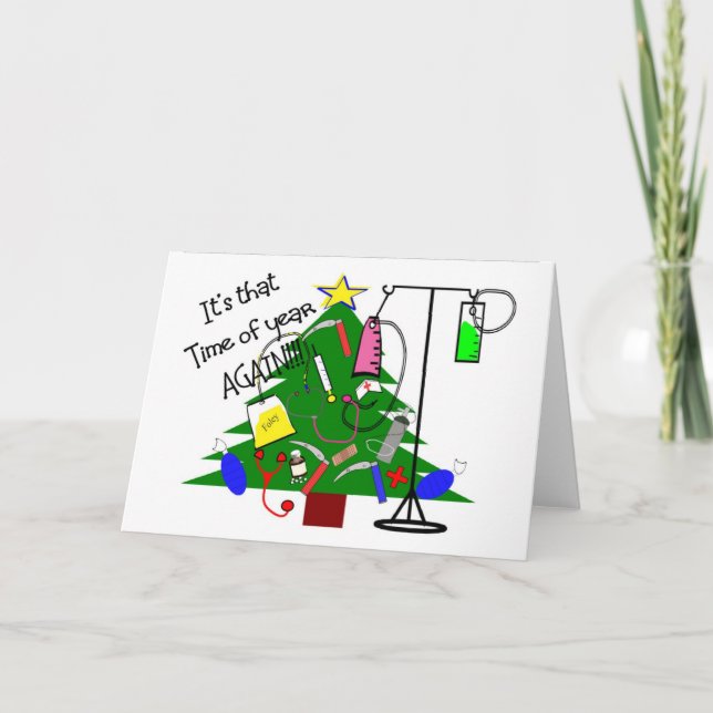 Tarjeta Festiva Regalos médicos del árbol de navidad--Divertido (Anverso)