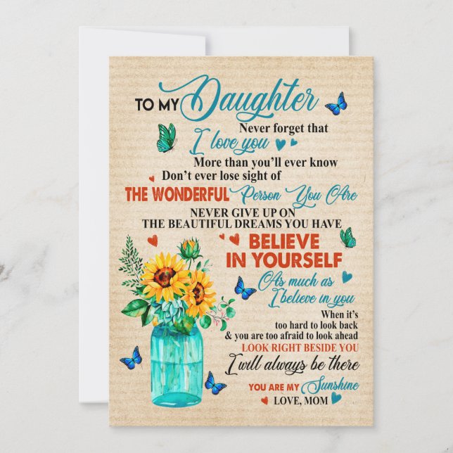 Tarjeta Festiva Regalos para la hija | Carta A Mi Hija De Mamá (Anverso)