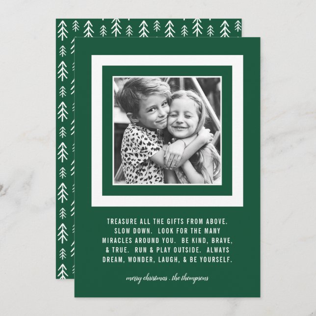 Tarjeta Festiva Regalos Preciados | 5x7 Verde | Foto (Anverso / Reverso)