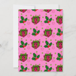 Tarjeta Festiva Regalos y acebo_rosado