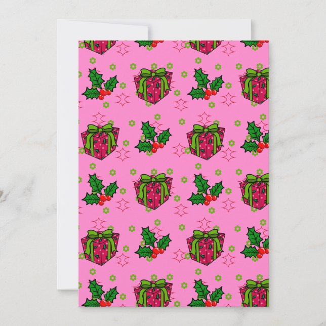 Tarjeta Festiva Regalos y Holly_pink (Anverso)