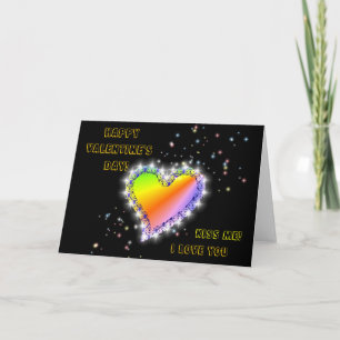 Tarjeta Festiva Regenbogen-Herz mit Sternchen auf schwarz