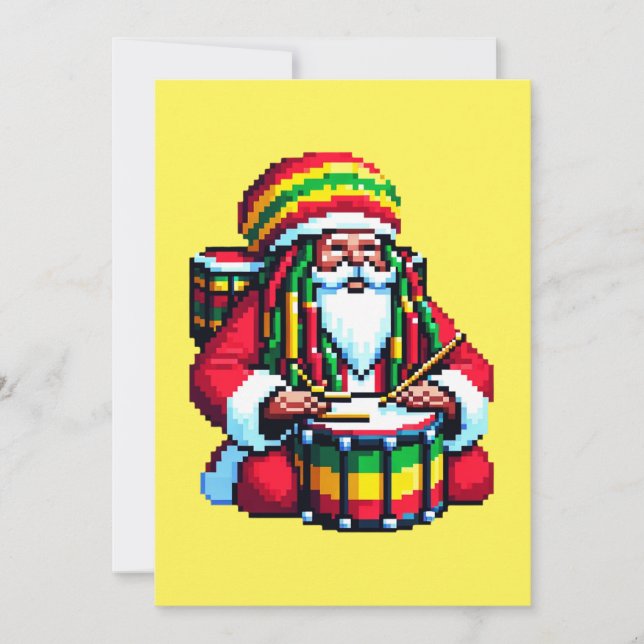 Tarjeta Festiva Reggae tropical Santa - Navidades Arte de tambor (Anverso)