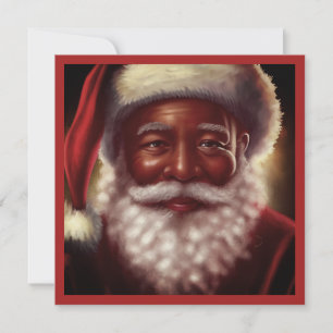 Tarjeta Festiva Regio Santa Negro Sonriente Barba Blanca Sombrero 