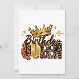 Tarjeta Festiva Reina de Cumpleaños con Corona Dorada Leopardo