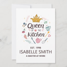 Tarjeta Festiva Reina de la Cocina Diseño de Nombre Personalizado