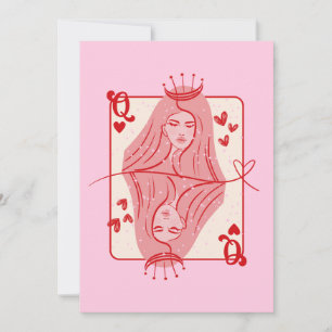 Tarjeta Festiva Reina de los corazones de arte rojo y rosa preppy