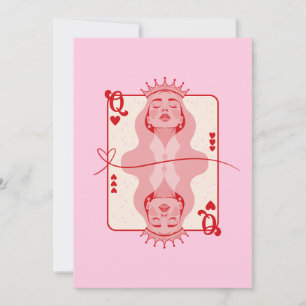 Tarjeta Festiva Reina del arte rojo y rosa de los corazones