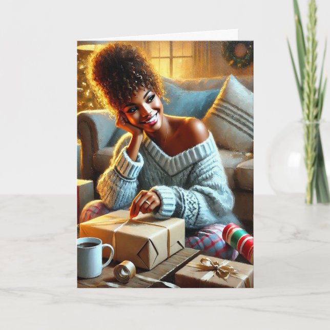 Tarjeta Festiva Reina del envoltorio navideño (Anverso)