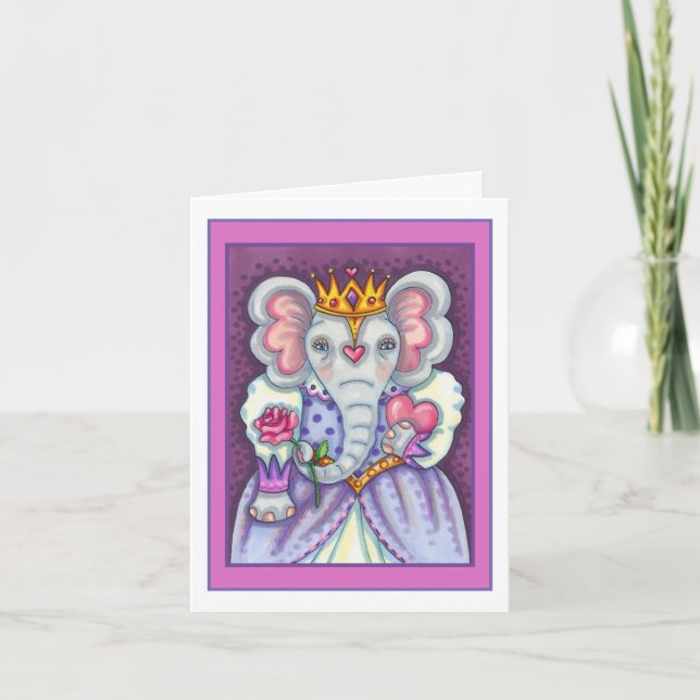 TARJETA FESTIVA REINA ELEFANTE DE CORAZONES Y ROSAS ROYAL VALENTIN (Anverso)