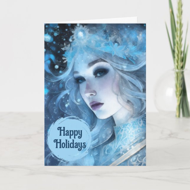 Tarjeta Festiva Reina mística del hielo - Fantasía arte de diosa d (Anverso)