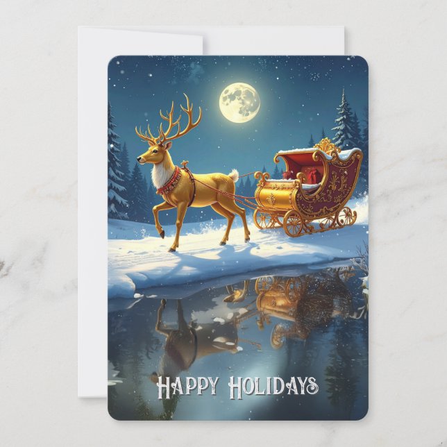 Tarjeta Festiva Reindeer Christmas Sleigh Holiday Card (Anverso)