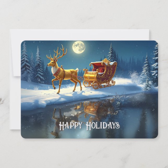Tarjeta Festiva Reindeer Christmas Sleigh Holiday Card (Anverso)