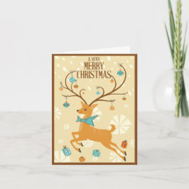 Tarjeta Festiva Reindeer de mediados del siglo con Navidades de or