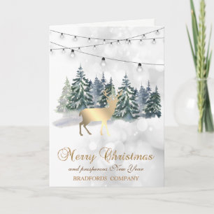 Tarjeta Festiva Reindeer,Forest,String Lights Bokeer Company