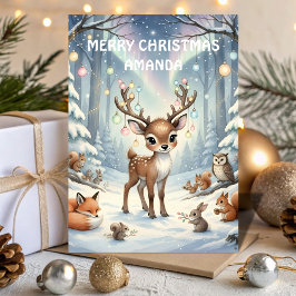Tarjeta Festiva Reindeer Magical Forest Kids Christmas Card