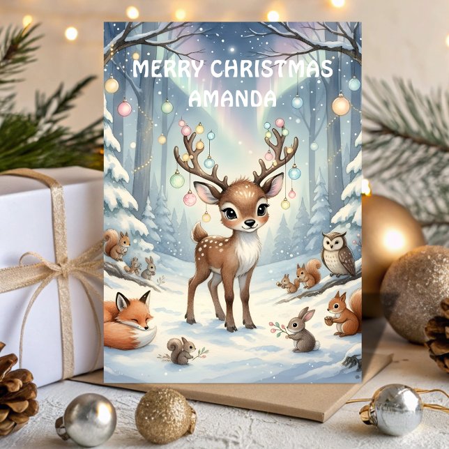 Tarjeta Festiva Reindeer Magical Forest Kids Christmas Card (Subido por el creador)