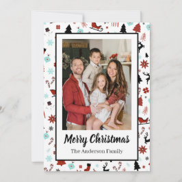 Tarjeta Festiva Reindeer Sleigh Christmas Pine Trees