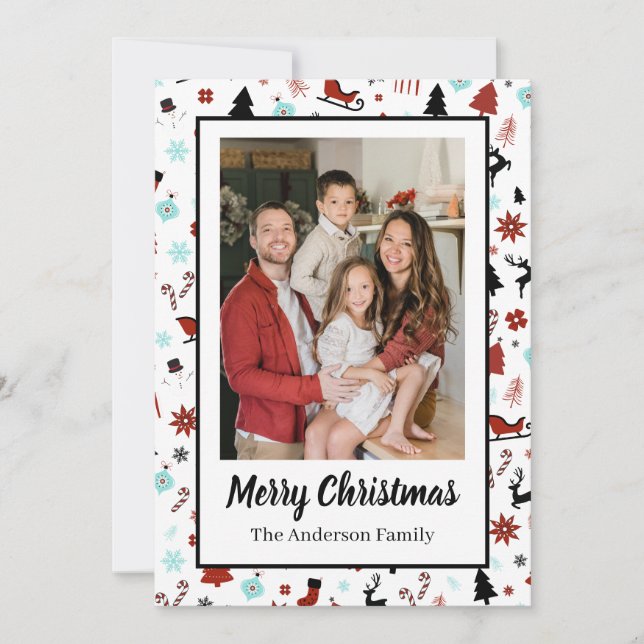 Tarjeta Festiva Reindeer Sleigh Christmas Pine Trees (Anverso)