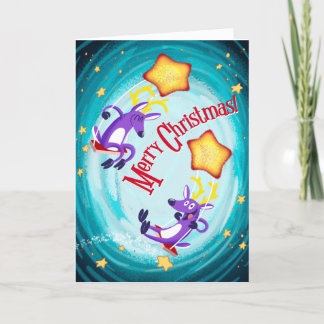 Tarjeta Festiva REINDEER SWING ON A STAR (brillo) de Jeff Willis