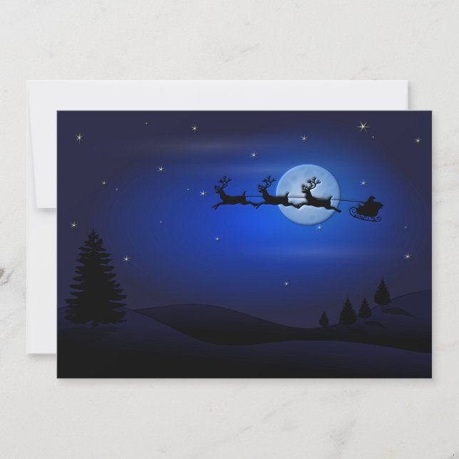 Tarjeta Festiva Reindeo de Santa Claus y esquisto sobre la luna (Anverso)
