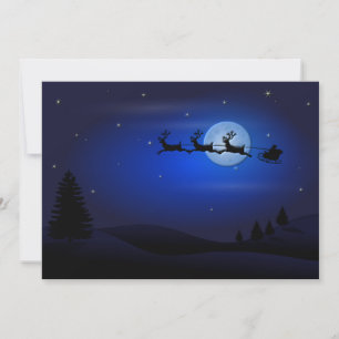 Tarjeta Festiva Reindeo de Santa Claus y esquisto sobre la luna